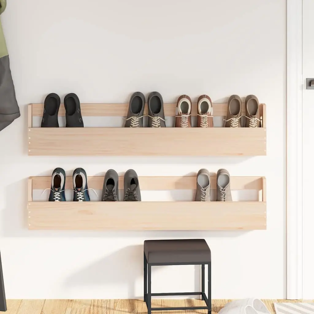 Wall-Mounted Shoe Rack Solid Pine Wood Brown 2 Pieces