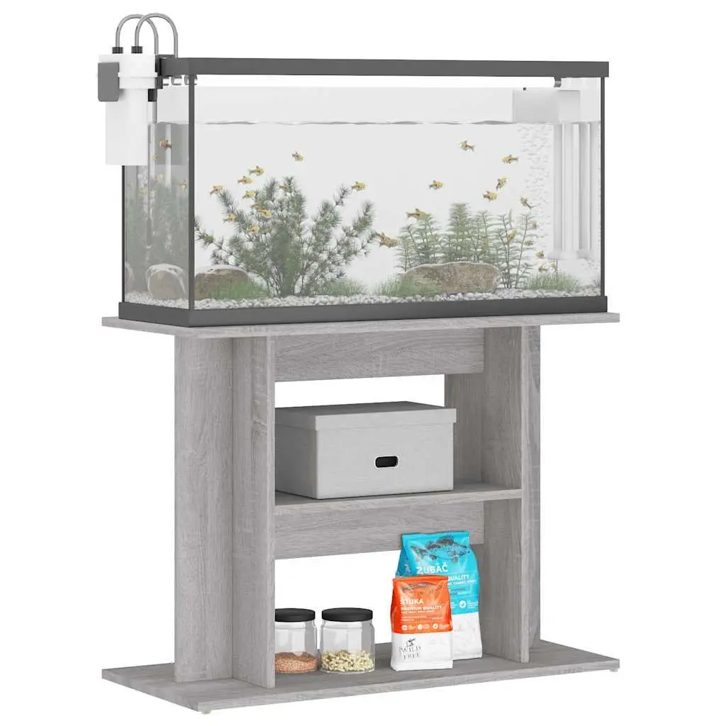 3-Tier Aquarium Stand Engineered Wood Grey Storage Display 80x35x60cm
