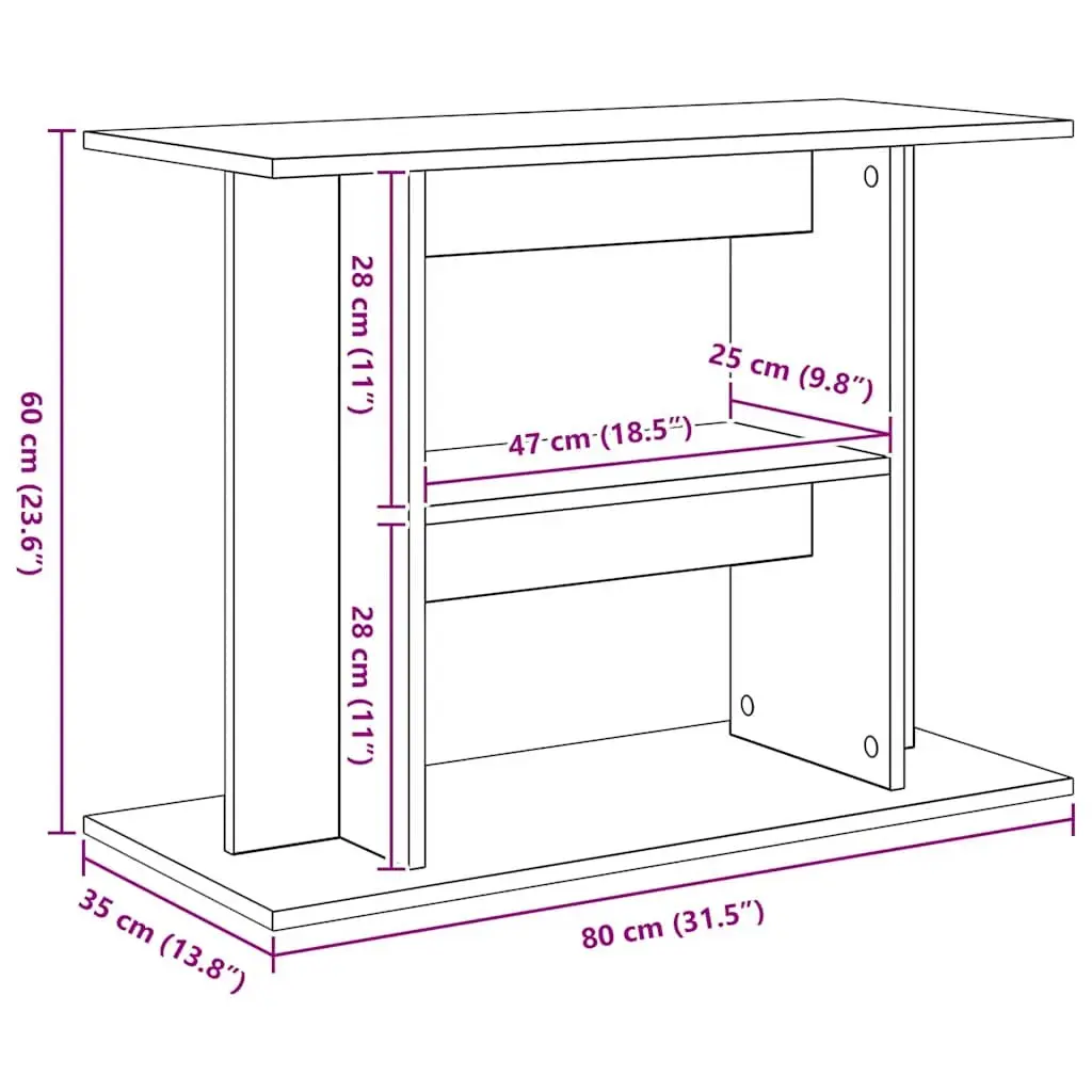 3-Tier Aquarium Stand Engineered Wood Grey Storage Display 80x35x60cm