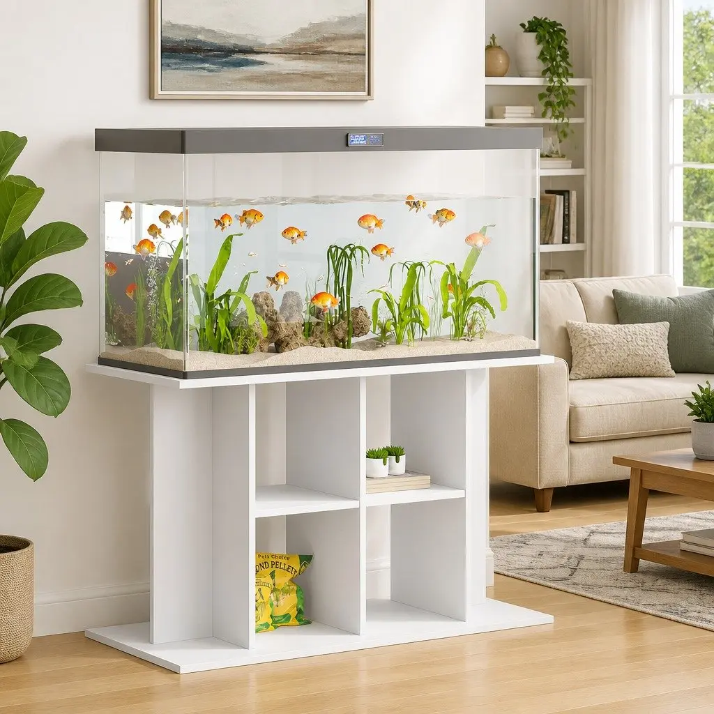 Aquarium Stand 100cm White Engineered Wood Fish Tank Base Storage Organiser