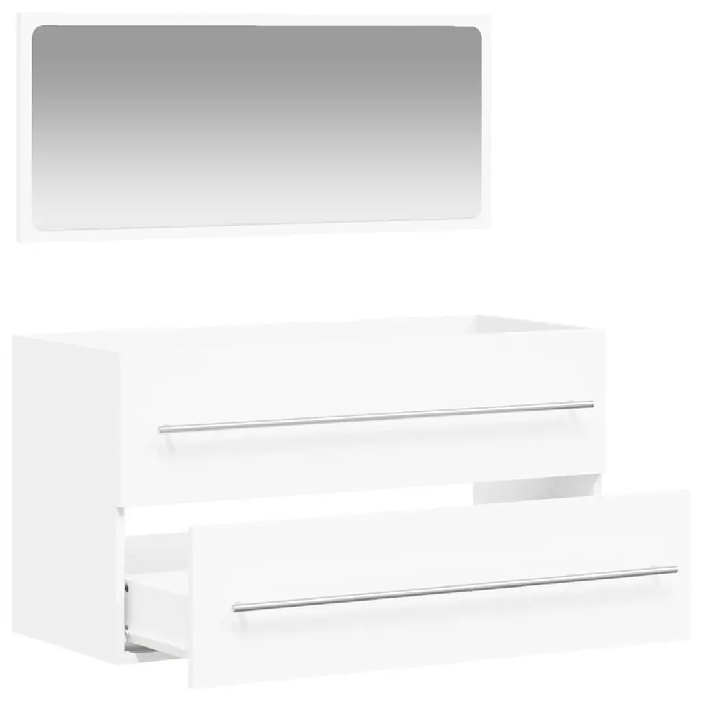 Bathroom Cabinet Wall-Mounted Engineered Wood White with Mirror
