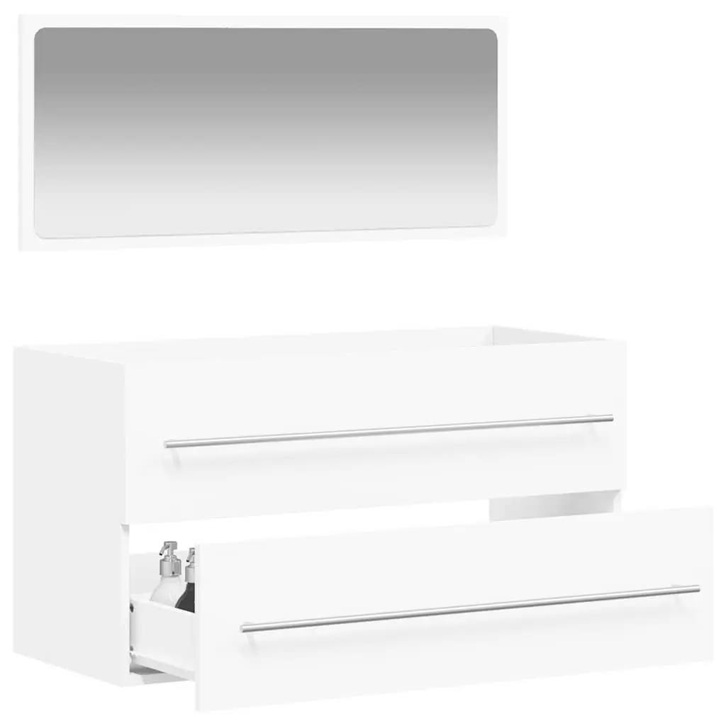 Bathroom Cabinet Wall-Mounted Engineered Wood White with Mirror