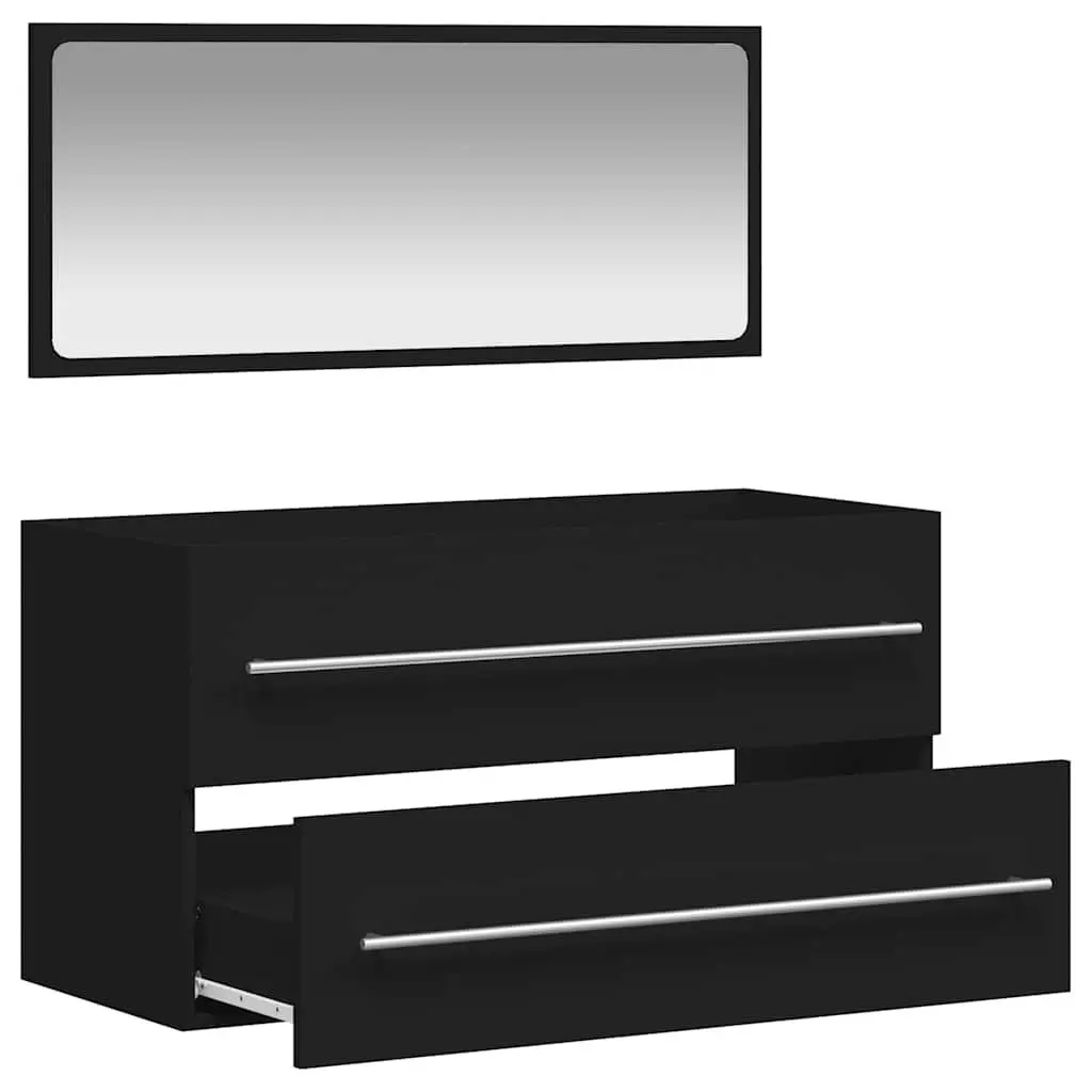 Bathroom Cabinet Engineered Wood Wall-Mounted Storage Black with Integrated Mirror