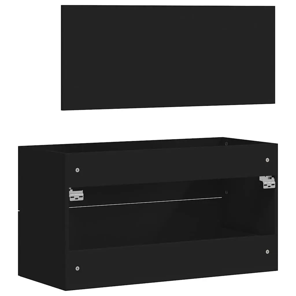 Bathroom Cabinet Engineered Wood Wall-Mounted Storage Black with Integrated Mirror