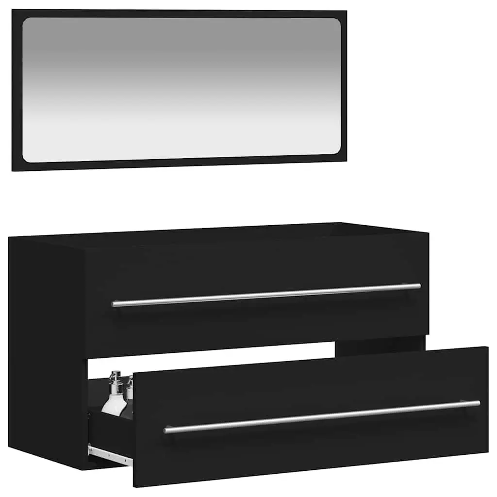Bathroom Cabinet Engineered Wood Wall-Mounted Storage Black with Integrated Mirror