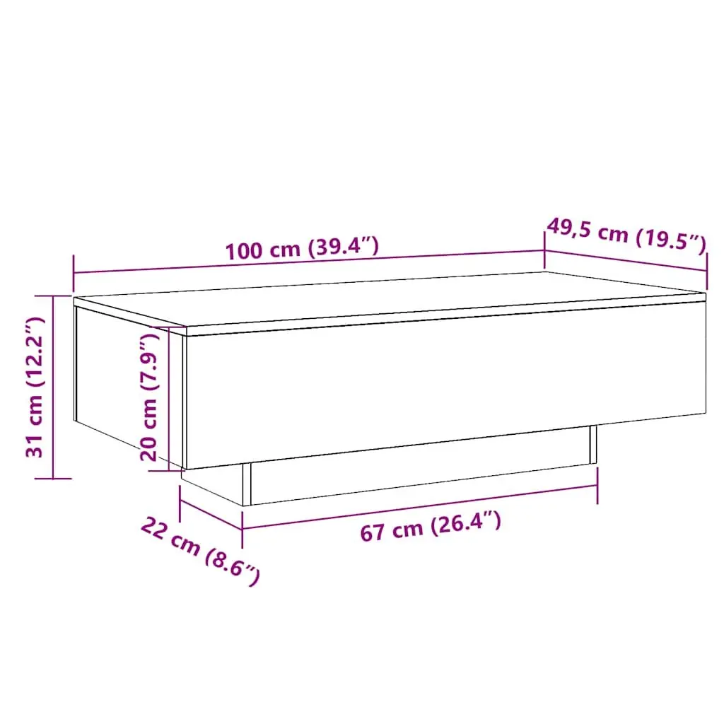 Coffee Table Engineered Wood Grey Modern Style Spacious Top Living Room 100cm x 49.5cm x 31cm