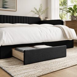 Under Bed Storage Drawers 2 Piece Black Faux Leather Engineered Wood Bedroom