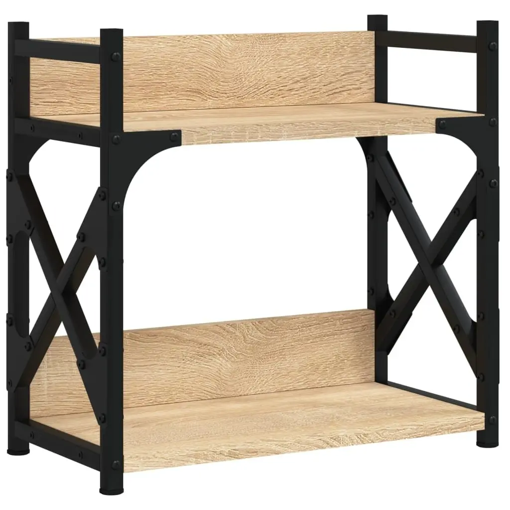 2 Tier Printer Stand Engineered Wood Metal Frame Brown 40x20x40cm Office Desk Organiser