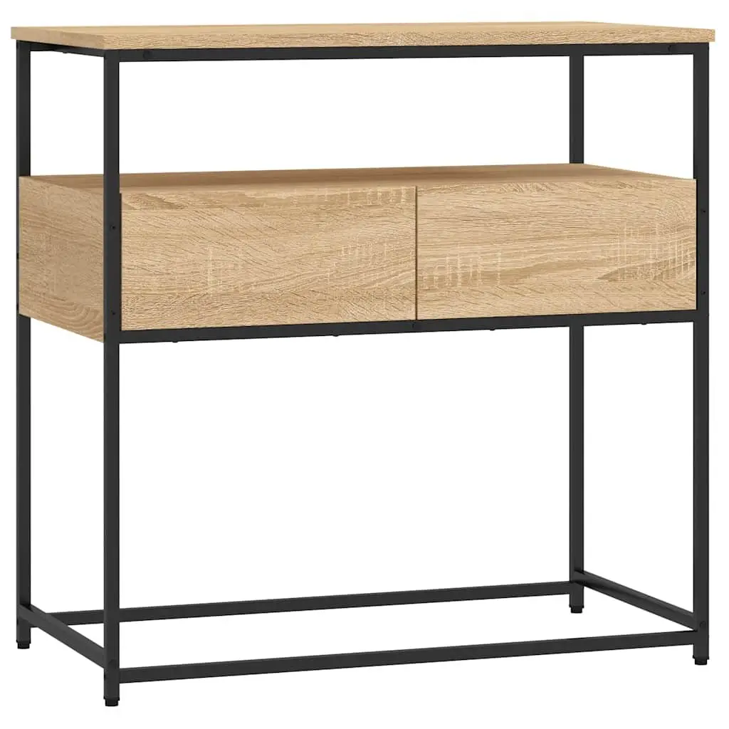 Console Table Brown Engineered Wood Metal Frame 75x40x75cm Entryway Hallway Living Room Storage Furniture