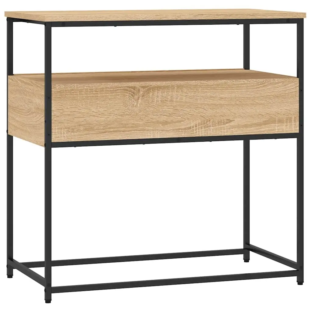 Console Table Brown Engineered Wood Metal Frame 75x40x75cm Entryway Hallway Living Room Storage Furniture