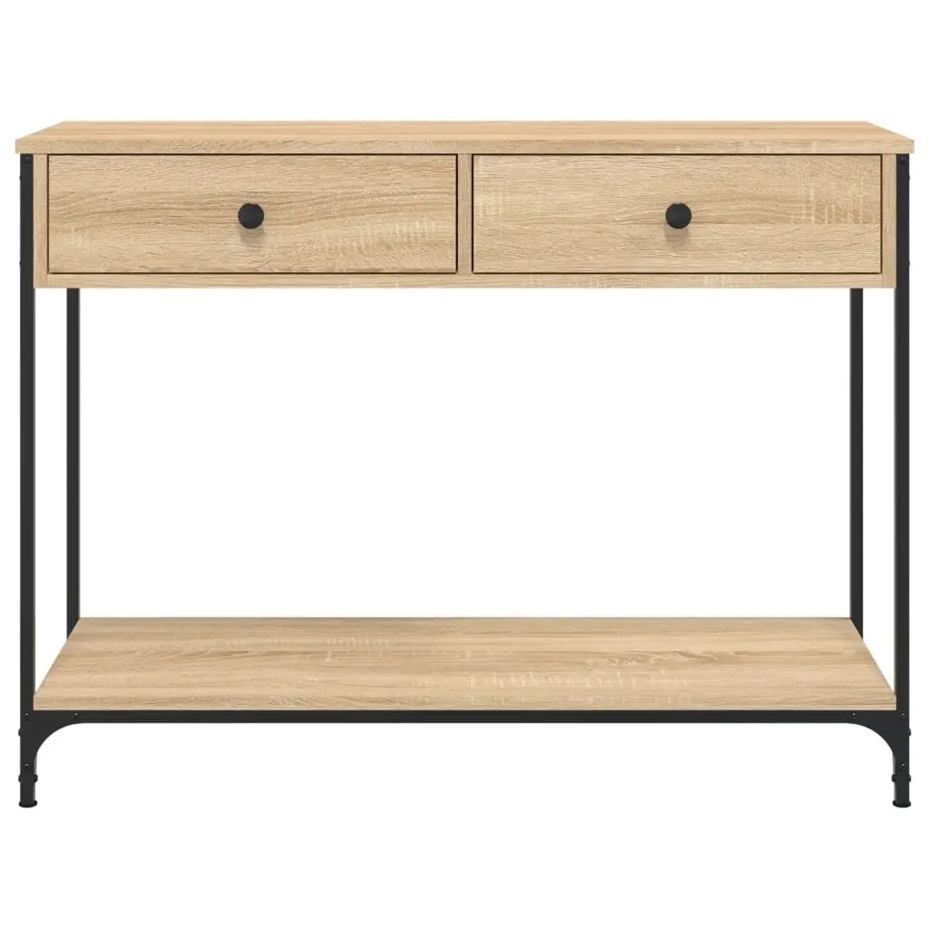 Console Table Engineered Wood Metal Frame Brown Sonoma Oak 100x34.5x75cm Storage Accent Table for Hallway Entryway