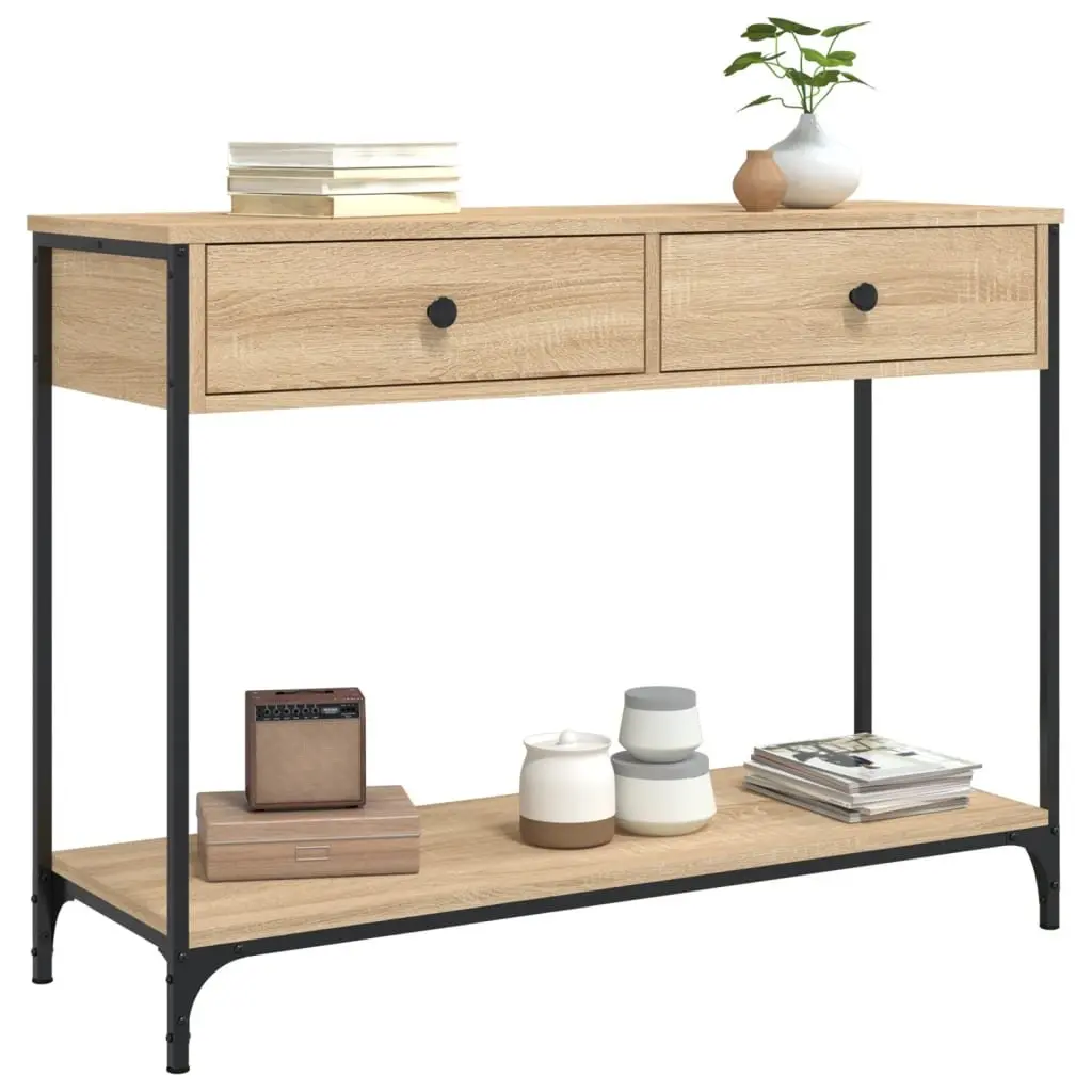 Console Table Engineered Wood Metal Frame Brown Sonoma Oak 100x34.5x75cm Storage Accent Table for Hallway Entryway