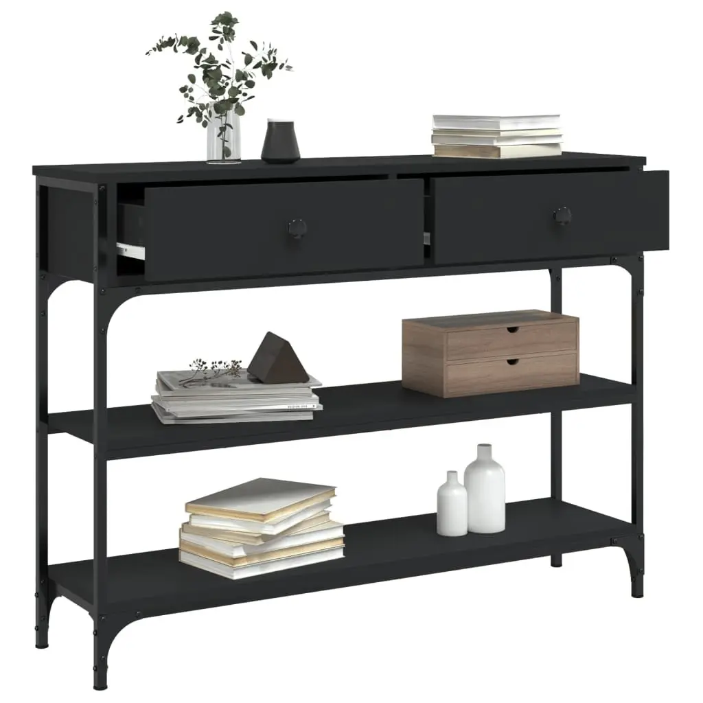 Black Console Table Engineered Wood Metal Frame 100x25x75cm Storage for Entryway Living Room Hallway