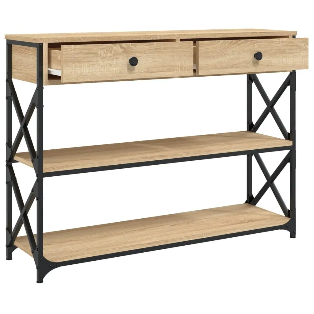 Console Table Engineered Wood Metal Frame 100x28x75 cm Brown Sonoma Oak