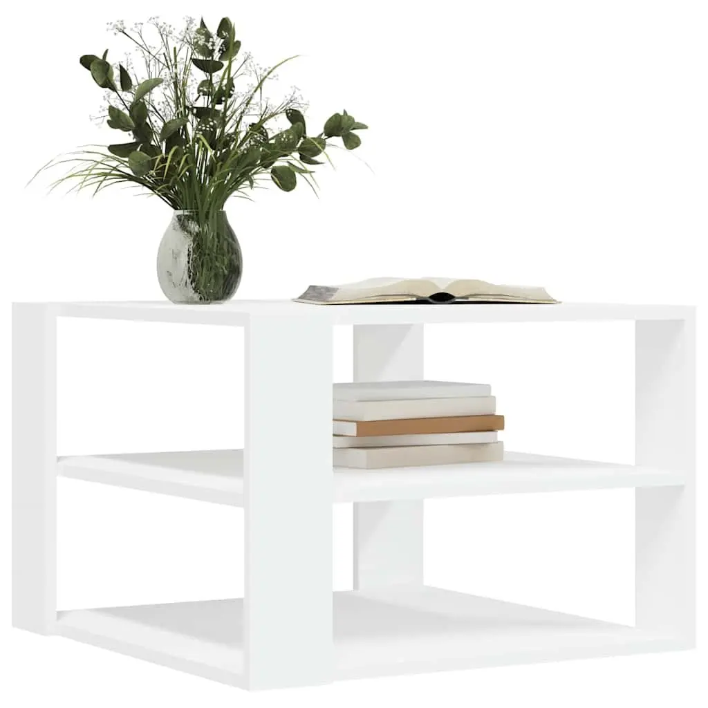 Coffee Table Engineered Wood 3-Tier Open Shelf Storage 58x58x40cm White