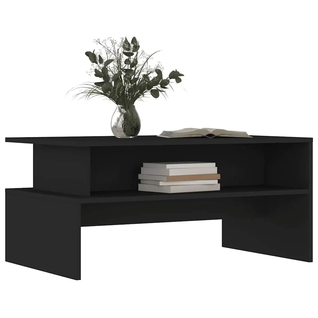 Coffee Table Engineered Wood 90L x 55W x 42.5H cm Black Storage Side Table Living Room Furniture Accent Desk