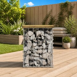 Garden Bench Gabion Design Outdoor Seating Brown Impregnated Pinewood 33x31x42cm