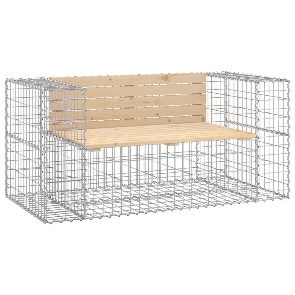 Garden Bench Outdoor Seating Gabion Design Brown Solid Pinewood Backyard Patio