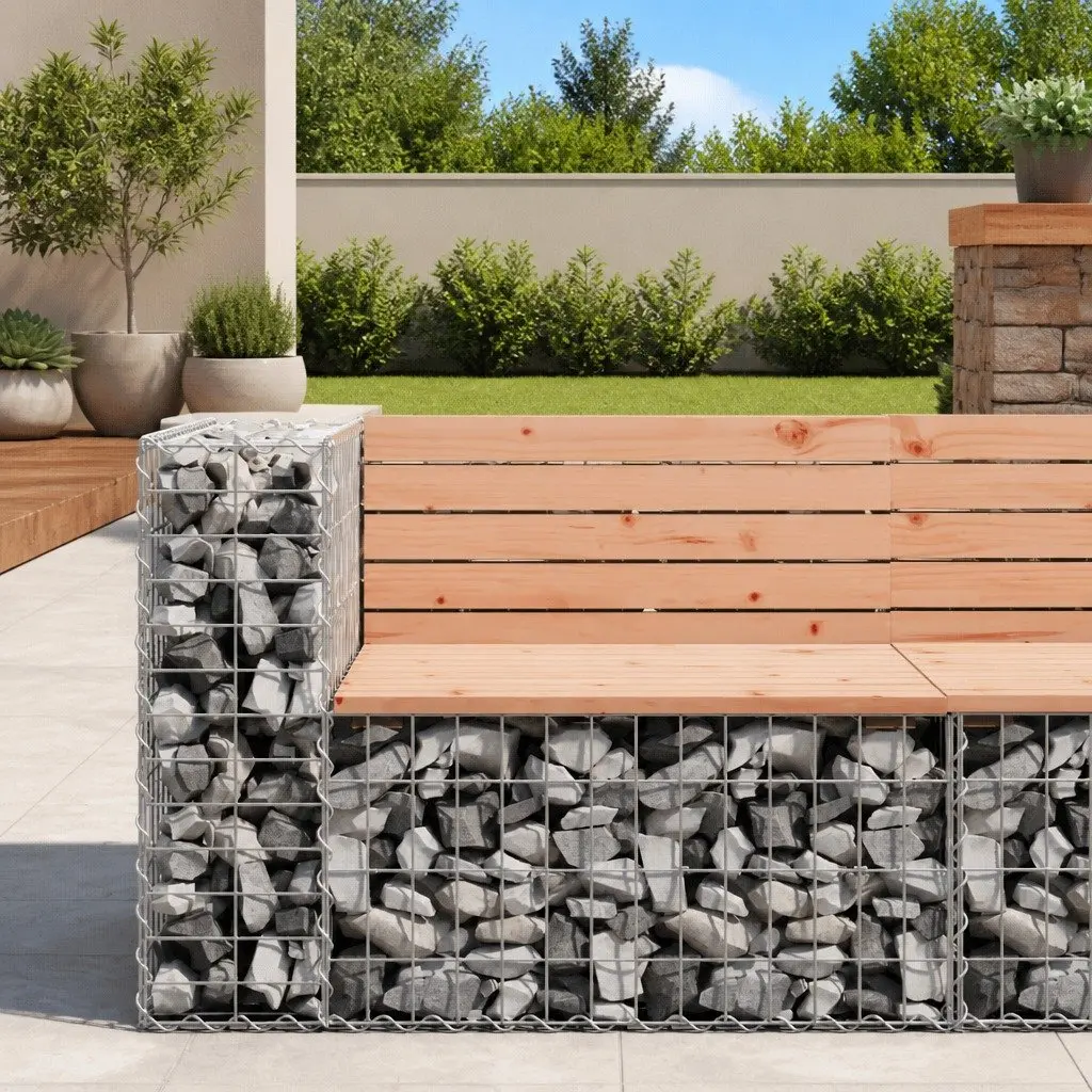 Garden Bench Outdoor Seating Solid Wood Gabion Design Backyard Patio Furniture
