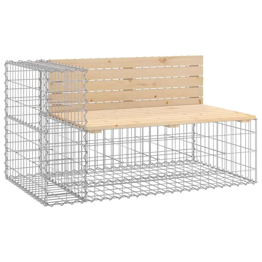 Garden Bench Solid Pinewood Seat Galvanised Steel Gabion Basket Base 122cm Brown