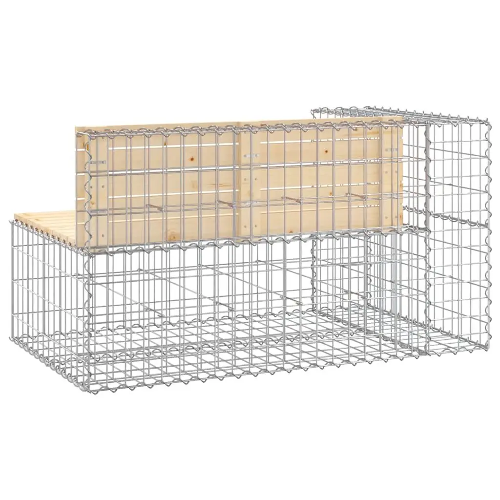 Garden Bench Solid Pinewood Seat Galvanised Steel Gabion Basket Base 122cm Brown