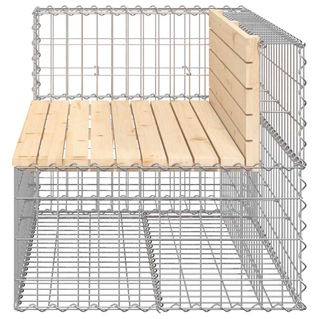 Garden Bench Solid Pinewood Seat Galvanised Steel Gabion Basket Base 122cm Brown