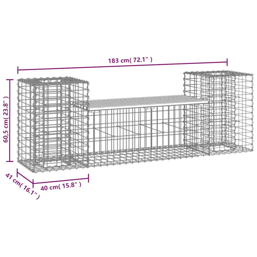Garden Bench Outdoor Seating Compact Solid Pinewood with Gabion Base Brown