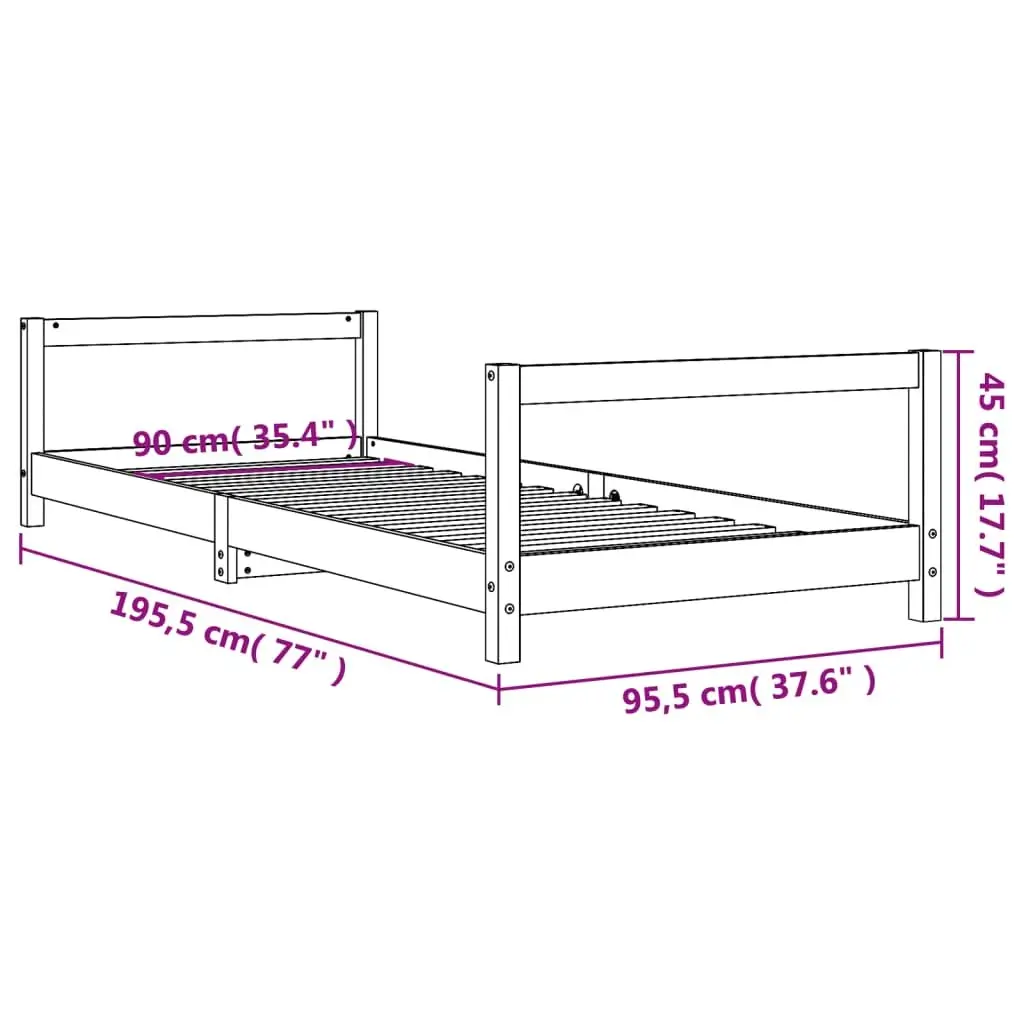 Kids Bed Frame 90x190 cm Solid Pine Wood Single Toddler Children Bedroom