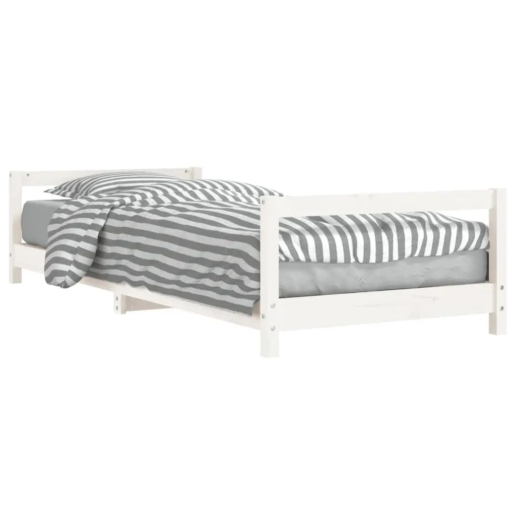 Kids Bed Frame Solid Pine Wood Low Height White 90x190 cm