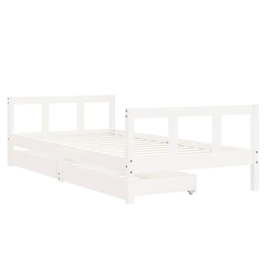 Kids Bed Frame Solid Pine Wood 90x190 cm White with Storage Drawers