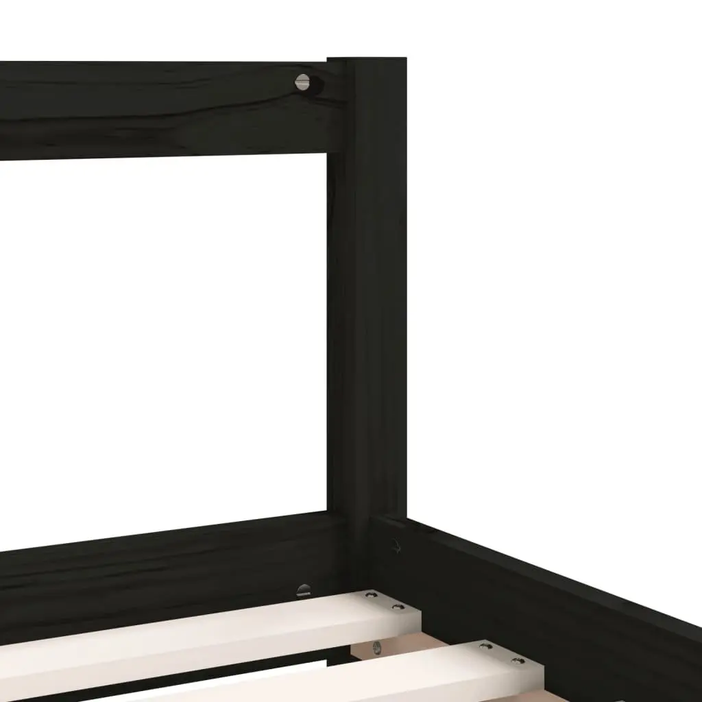 Kids Bed Frame Solid Pine Wood Low Height Single Bed Black 90x190cm with Storage Drawers