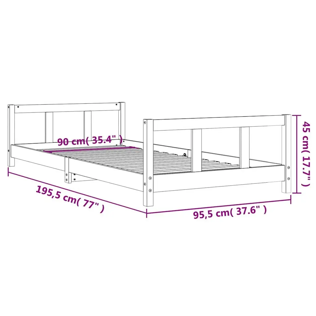 Kids Bed Frame Solid Pine Wood 90x190cm White Slat Base