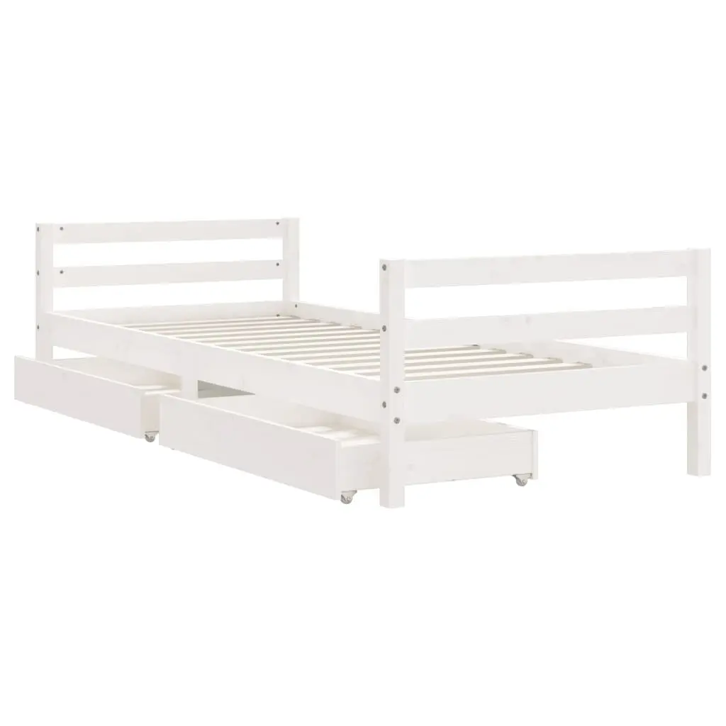 Kids Bed Frame Wooden Pine White Single with Storage Drawers
