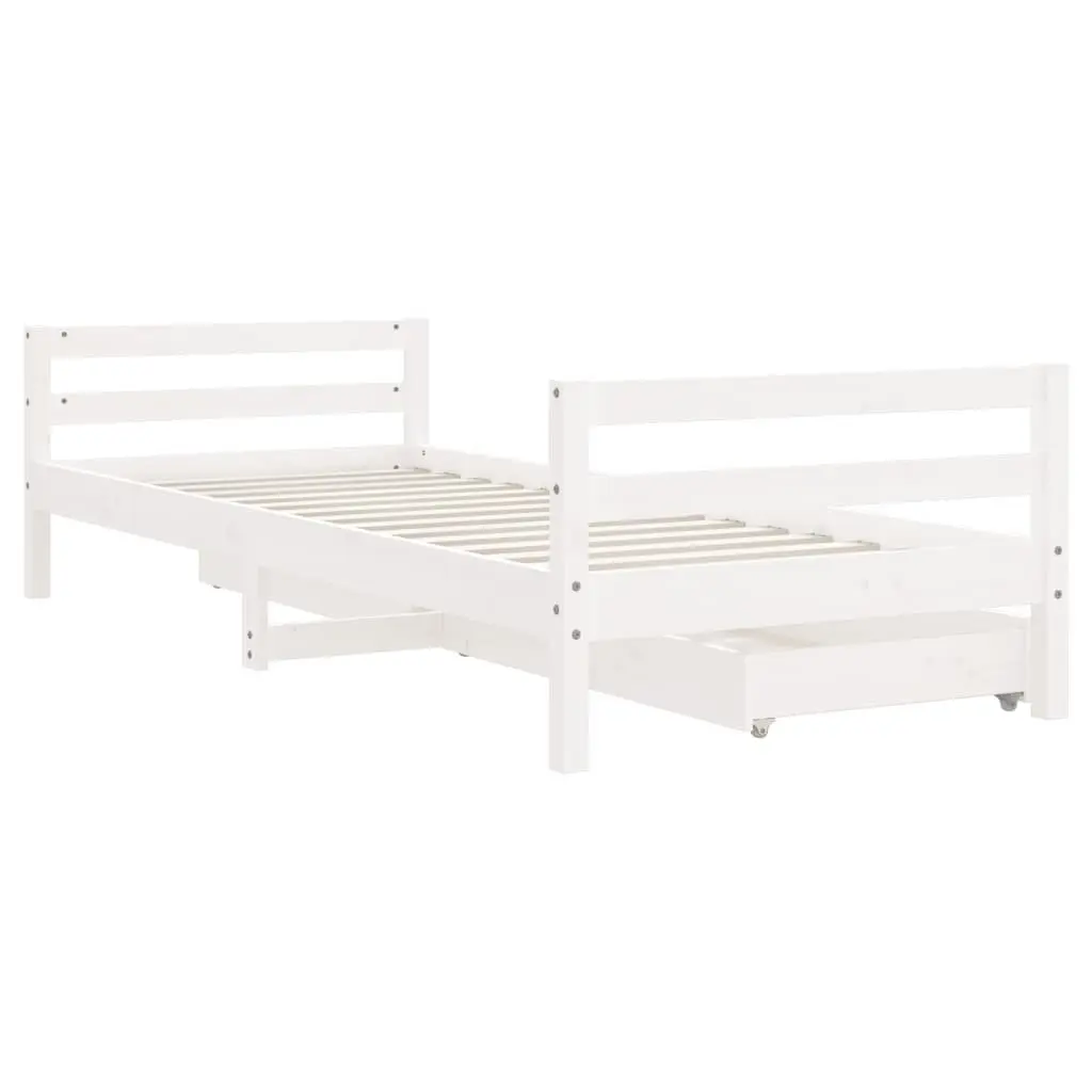Kids Bed Frame Wooden Pine White Single with Storage Drawers