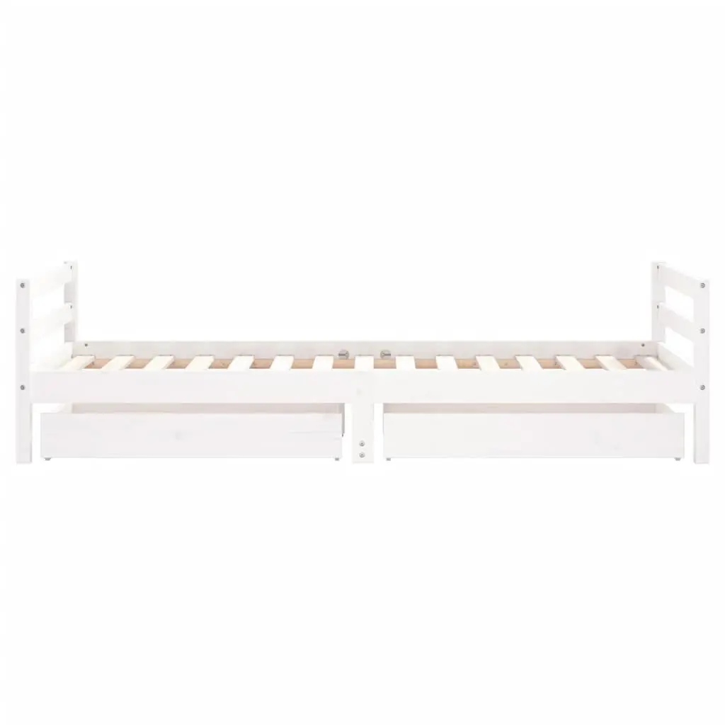 Kids Bed Frame Wooden Pine White Single with Storage Drawers