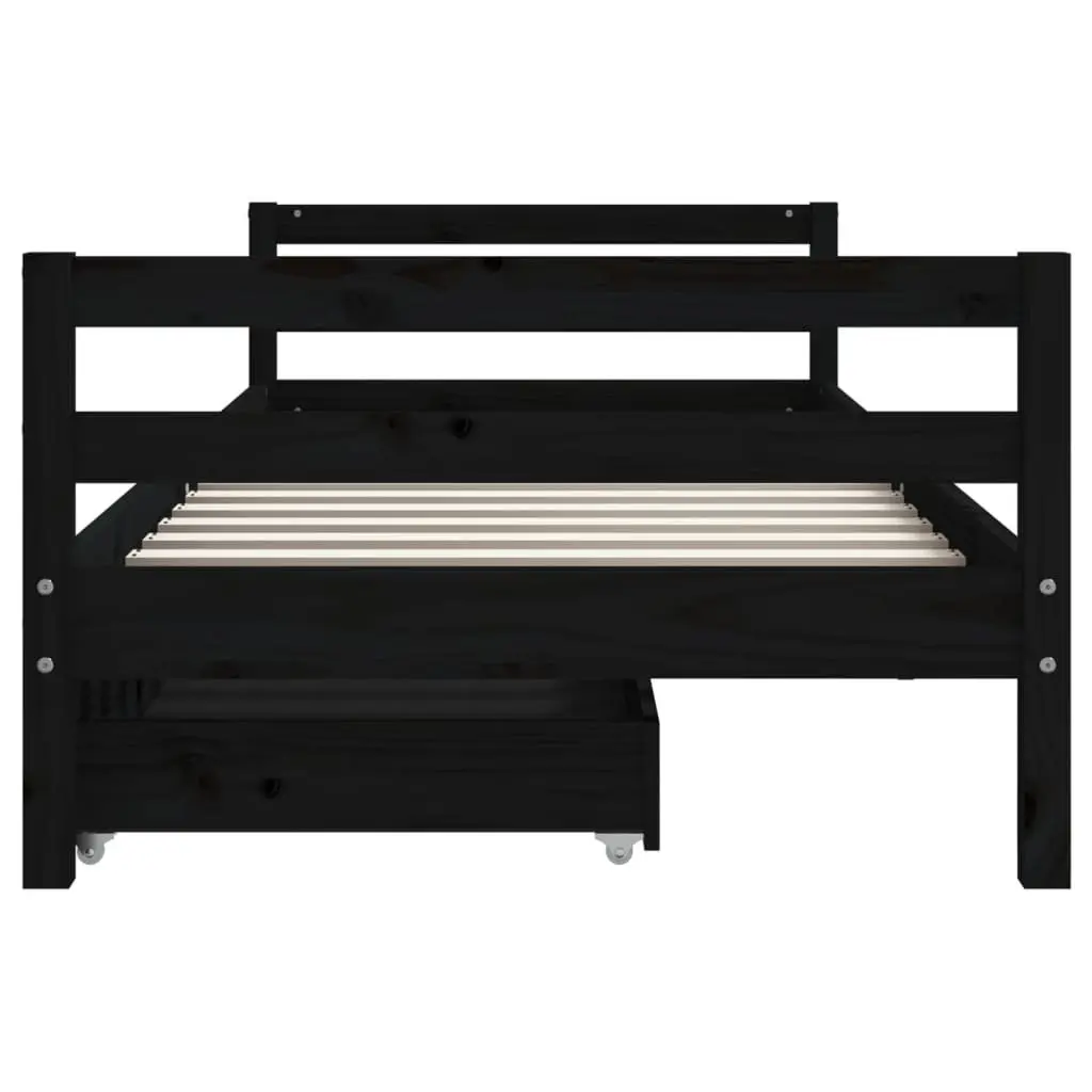 Kids Bed Frame Solid Pine Wood Black 90x190cm with Storage Drawers Low Platform