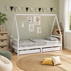Functional Kids Bed Frame with House Design & Drawers