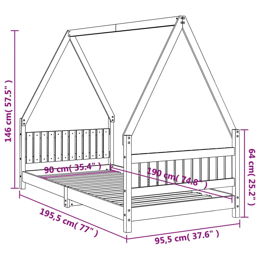Kids Bed Frame 90x190 cm Solid Wood Pine House Design Low Toddler Bedroom