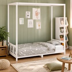 Practical White Canopy Bed Frame for Kids 90x190 cm