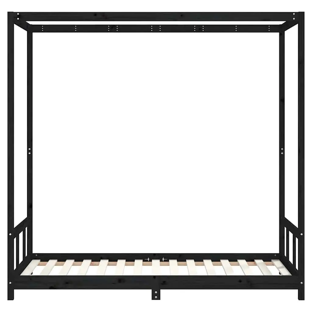 Kids Bed Frame Canopy Black 90x190 cm Solid Pine Wood