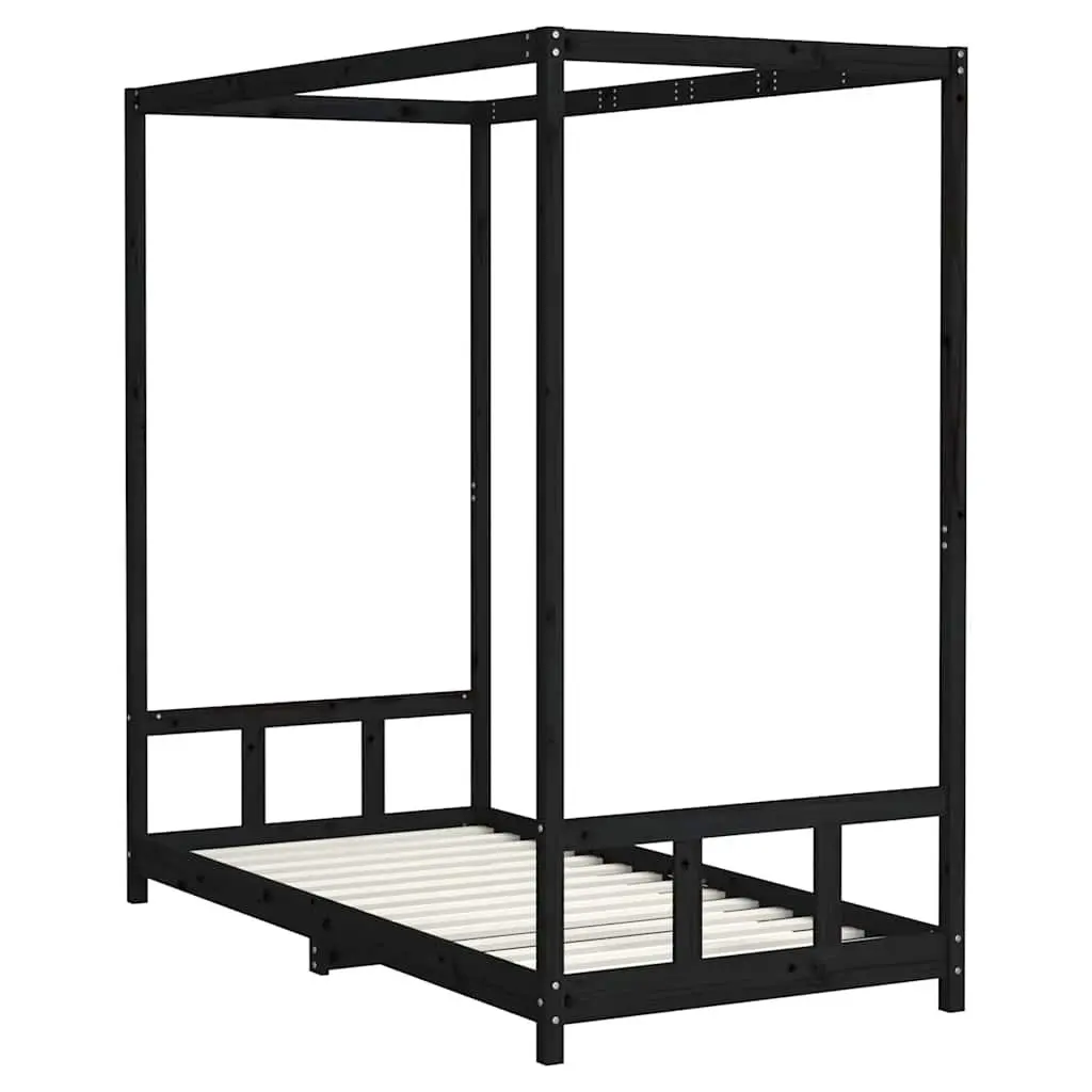 Kids Bed Frame Canopy Black 90x190 cm Solid Pine Wood