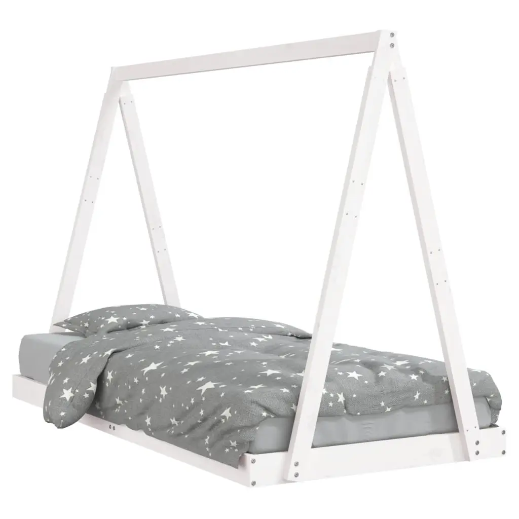 Kids Bed Frame Solid Pine Wood Tipi Style White 90x190 cm Toddler Bedroom Furniture