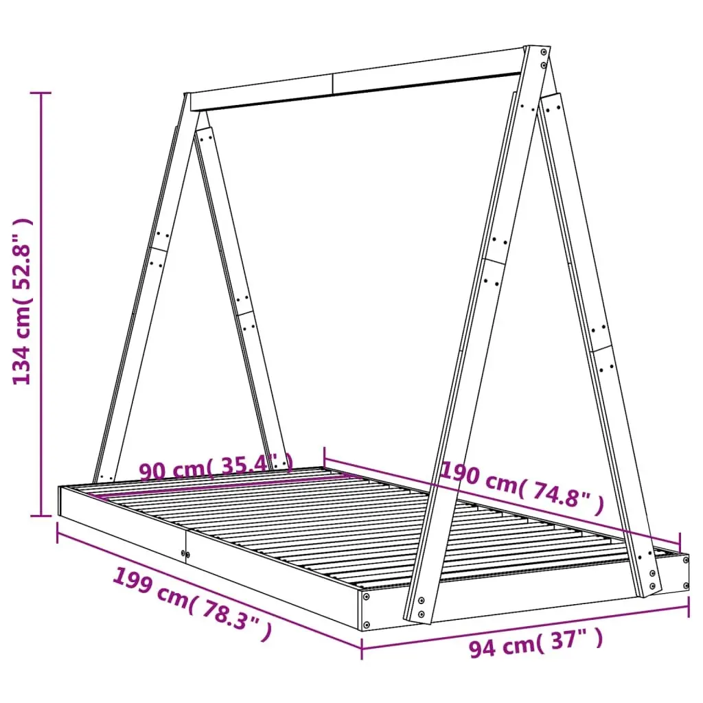 Kids Bed Frame Solid Pine Wood Tipi Style White 90x190 cm Toddler Bedroom Furniture