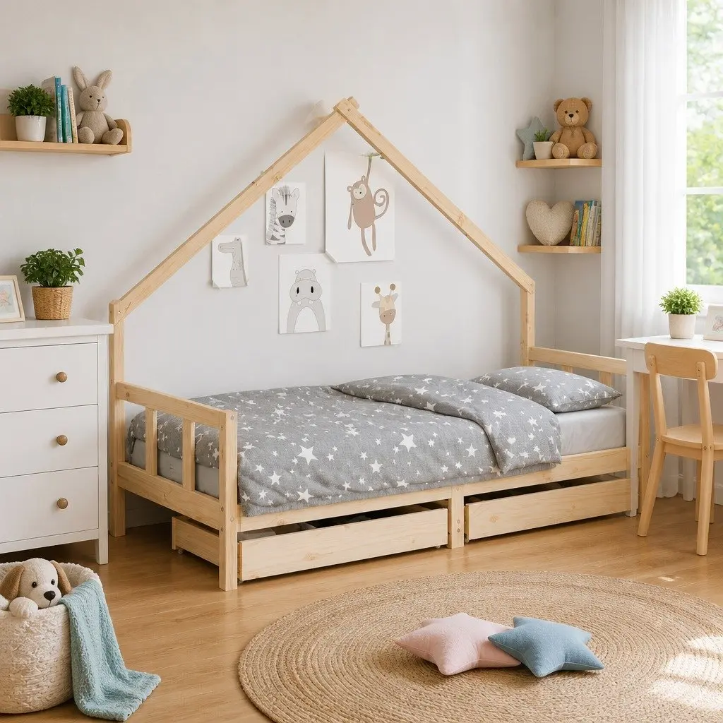 Kids Bed Frame Solid Pine Wood 90x190 cm Brown with Storage Drawers