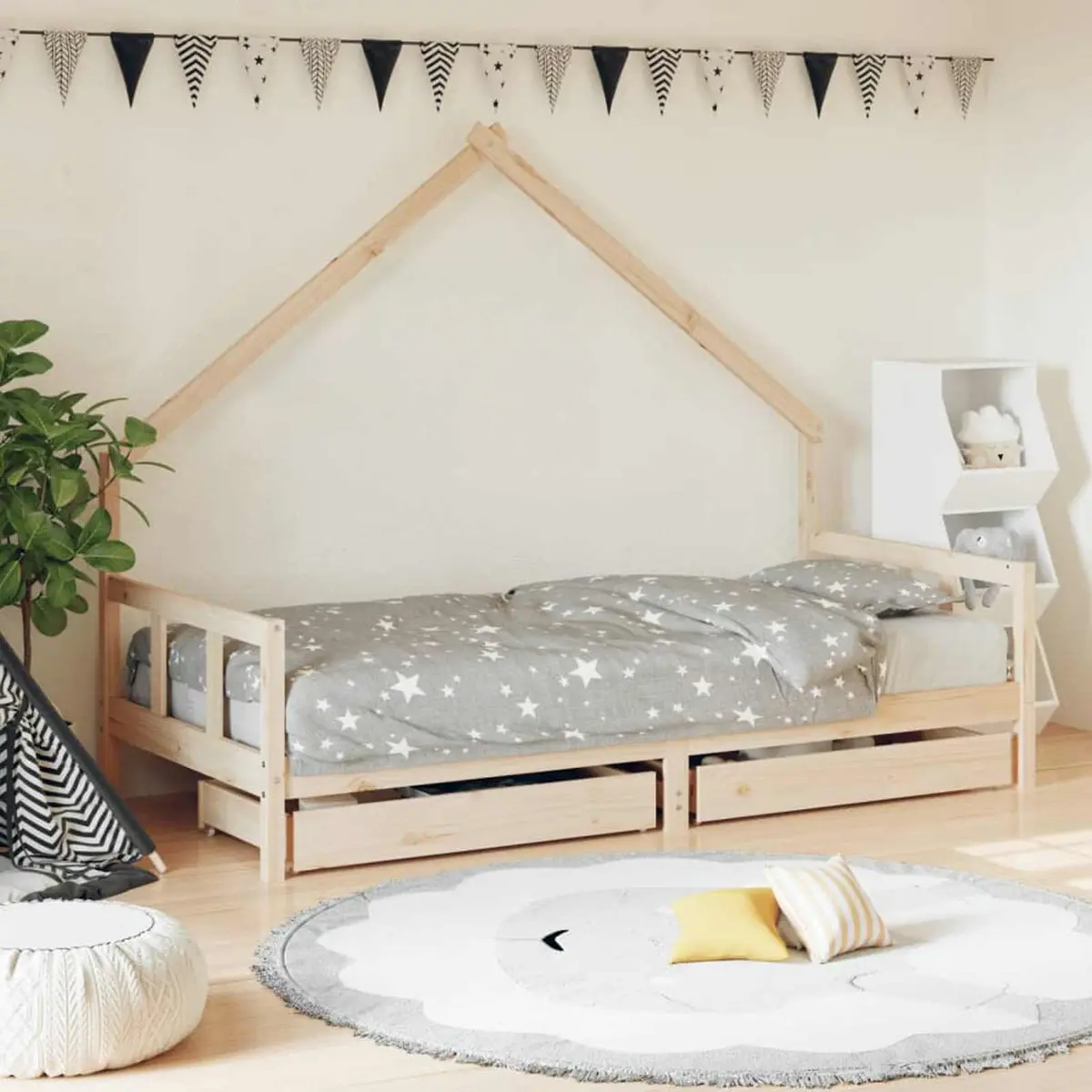 Kids Bed Frame Solid Pine Wood 90x190 cm Brown with Storage Drawers