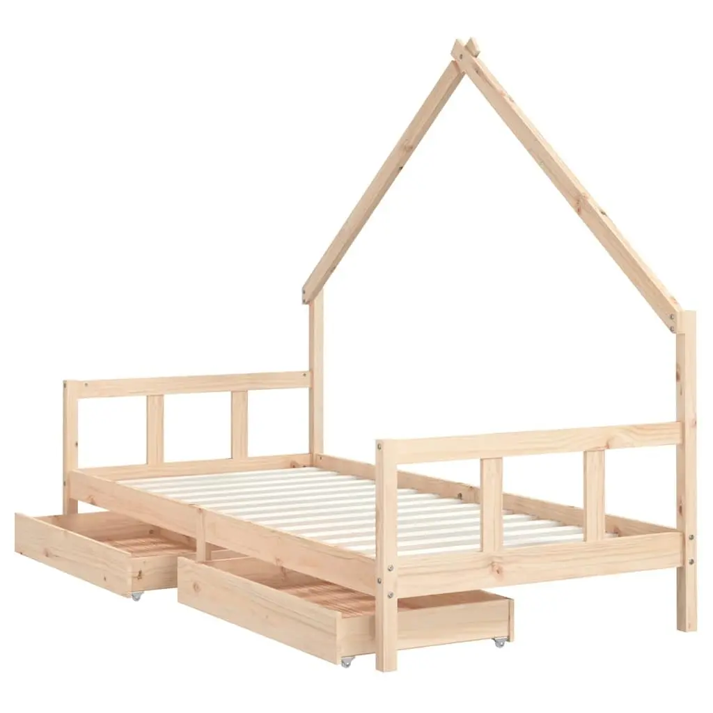 Kids Bed Frame Solid Pine Wood 90x190 cm Brown with Storage Drawers