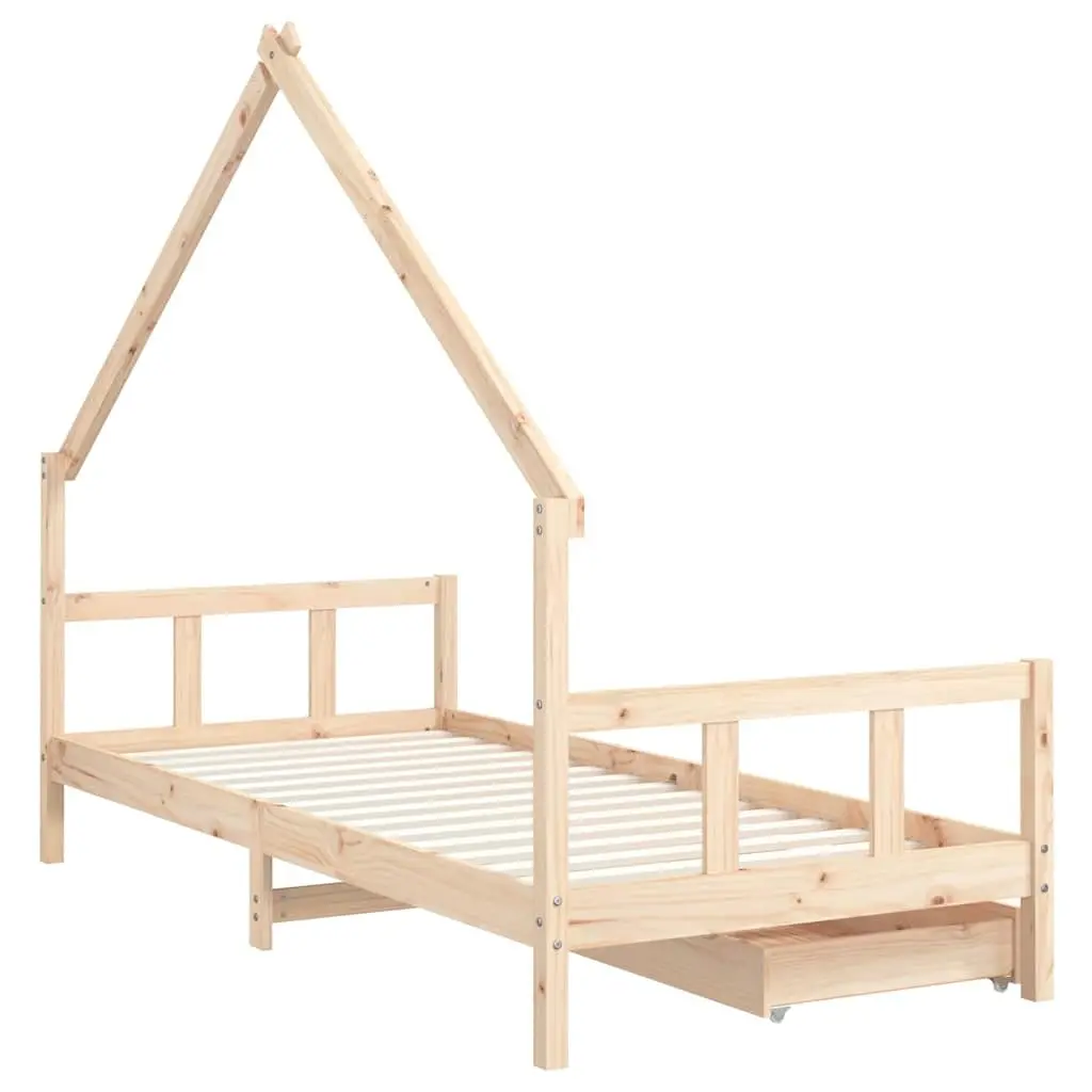 Kids Bed Frame Solid Pine Wood 90x190 cm Brown with Storage Drawers