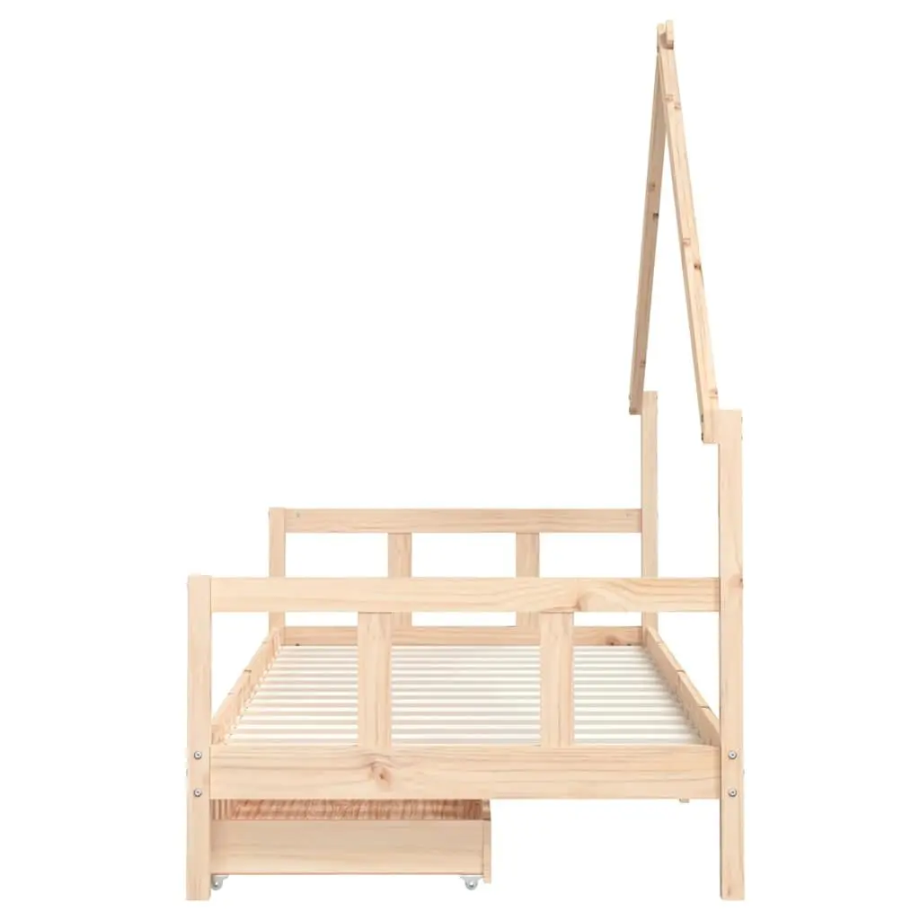 Kids Bed Frame Solid Pine Wood 90x190 cm Brown with Storage Drawers