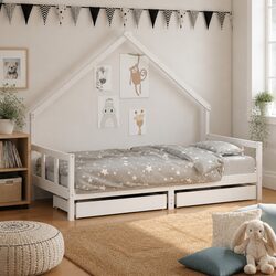 White Kids Bed Frame with Storage Options