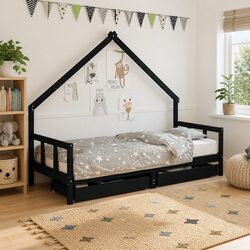 Wooden Kids Bed Frame with Storage Drawers 90x190 cm